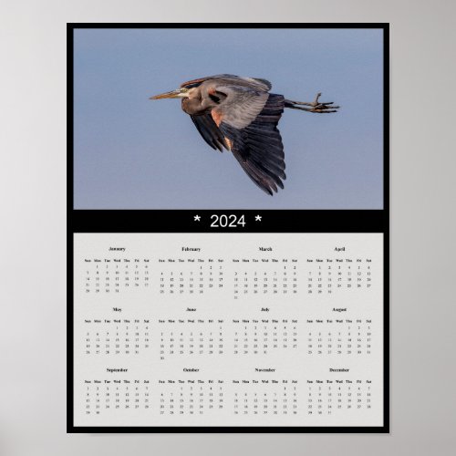 2024 Great Blue Heron Wall Calendar Poster