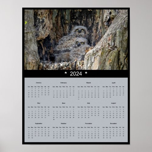 2024 Great Horned Owl Wall Calendar Poster