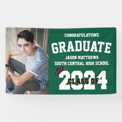 2024 Green Graduation Banner With Cap