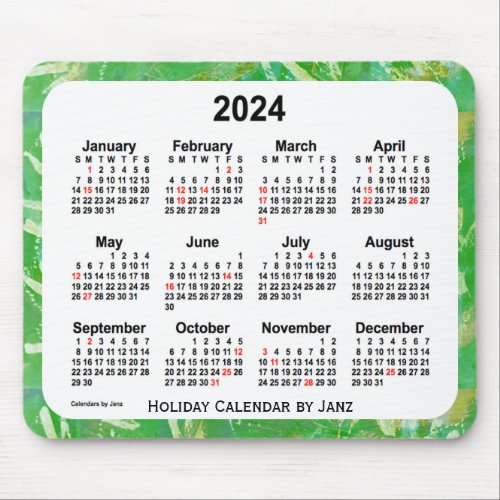 2024 Green Holiday Art Calendar by Janz Mouse Pad
