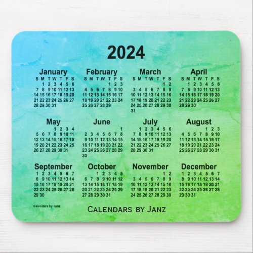 2024 Green Leaf Gray Calendar by Janz Mouse Pad