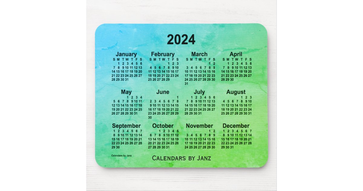 2024 Green Leaf Gray Calendar by Janz Mouse Pad | Zazzle