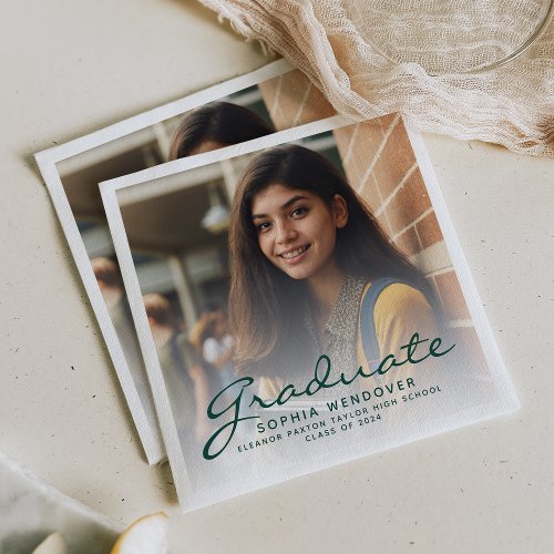 2024 Green Script Photo Graduation Party Napkins