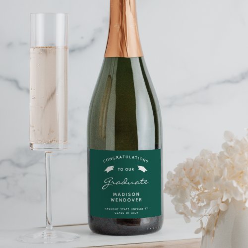 2024 Green White Script Cap Graduation Sparkling Wine Label