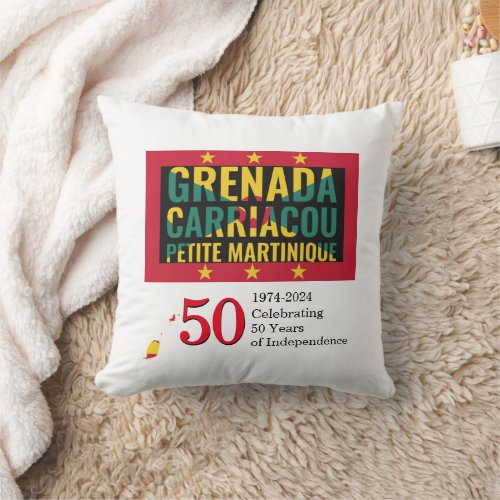2024 GRENADIAN 50th Anniversary Independence Throw Pillow