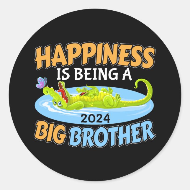 2024 Happiness is Being a Big Brother Classic Round Sticker (Front)