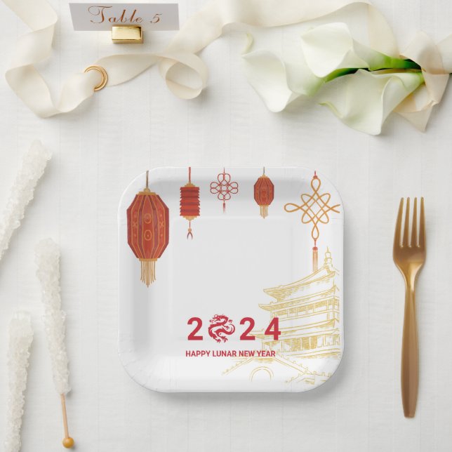 2024 Happy Chinese Lunar New Year Party Paper Plates (Wedding)
