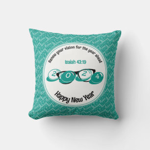 2024 Happy New Year Christian Aqua Throw Pillow