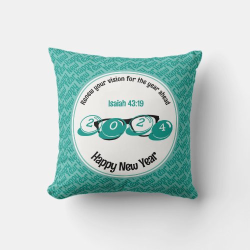 2024 Happy New Year Christian Aqua Throw Pillow