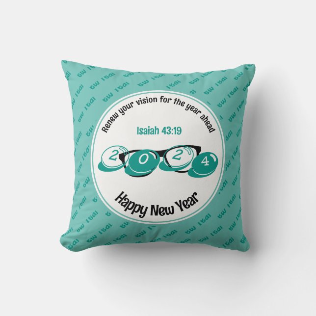 2024 Happy New Year Christian Aqua Throw Pillow (Front)
