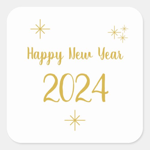 2024 Happy New Year Gold Snowflakes Festive Square Sticker
