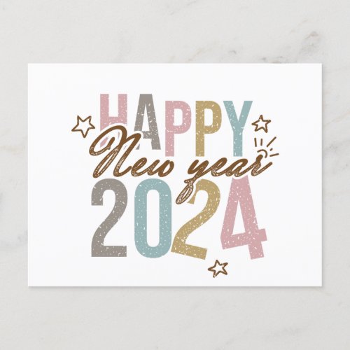 2024 Happy New Year in retro colors Holiday Postcard