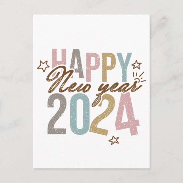 2024 Happy New Year in retro colors Postcard (Front)