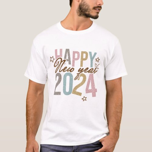 2024 Happy New Year in retro colors T_Shirt