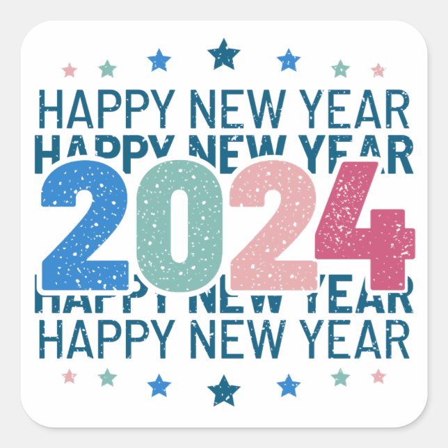 2024 Happy New Year with Colorful text Square Sticker (Front)
