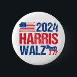 2024 Harris Walz Democrat Donkey American Election Button<br><div class="desc">2024 Harris Walz button with the American flag and democrat donkey in red,  white,  and blue. Vote for Kamala Harris and Tim Walz for president and vice president as the democratic party candidates. Cool,  patriotic design.</div>