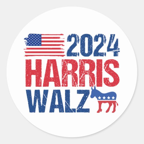 2024 Harris Walz Democrat Donkey American Election Classic Round Sticker