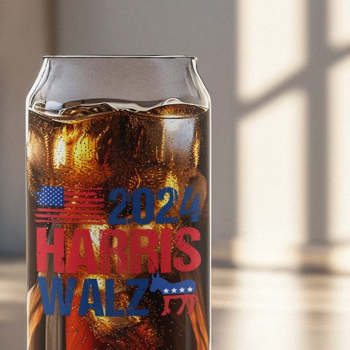 2024 Harris Walz Democrat Donkey Election Can Glass