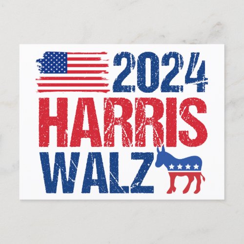 2024 Harris Walz Democrat Donkey Election Postcard