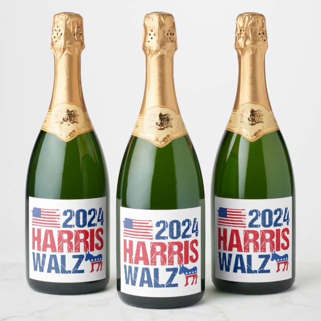 2024 Harris Walz Democrat Donkey Election Sparkling Wine Label (Bottles)