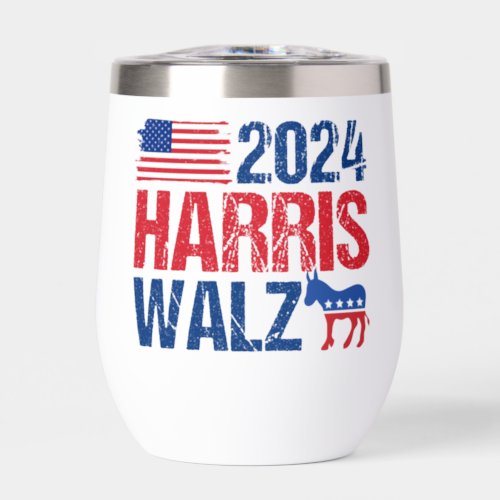 2024 Harris Walz Democrat Donkey Election Thermal Wine Tumbler