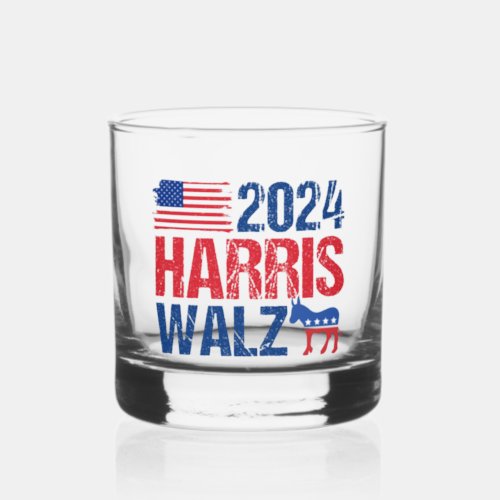 2024 Harris Walz Democrat Donkey Election Whiskey Glass