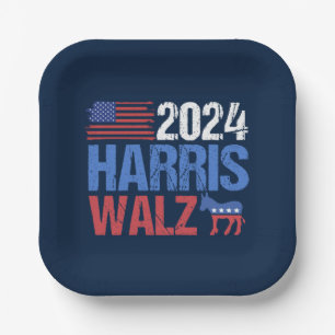 2024 Harris Walz Election Night Party Blue Paper Plates