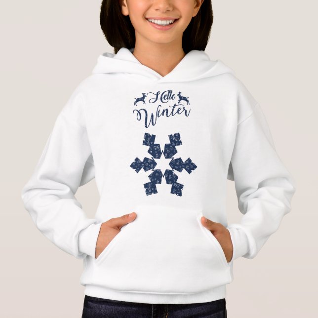2024 Hello Winter Holiday Snowflake Pattern Hoodie (Front)