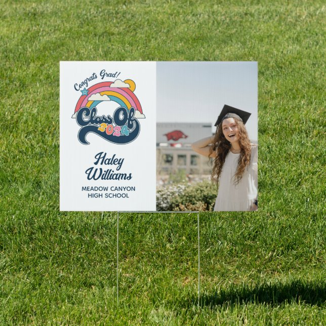 2024 High School Graduation Retro Rainbow Yard Sign (Insitu)