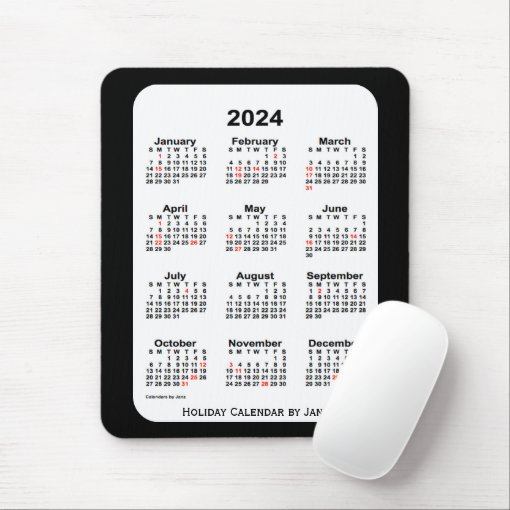 2024 Holiday Two Tone Black Calendar By Janz Mouse Pad Zazzle 4026