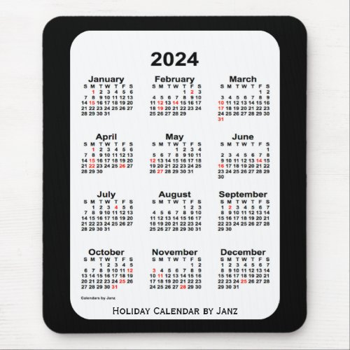 2024 Holiday Two Tone Black Calendar by Janz Mouse Pad