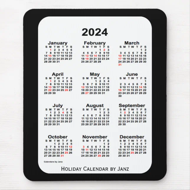 2024 Holiday Two Tone Black Calendar by Janz Mouse Pad | Zazzle