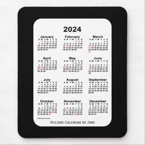 2024 Holiday Two Tone Black Calendar by Janz Mouse Pad