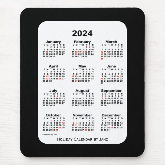 2024 Holiday Two Tone Black Calendar by Janz Mouse Pad