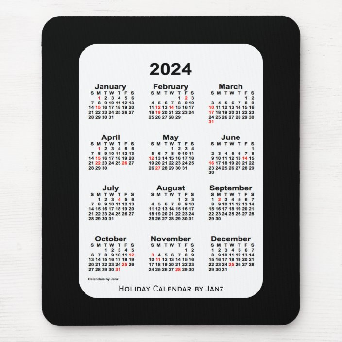 2024 Holiday Two Tone Black Calendar by Janz Mouse Pad | Zazzle.com