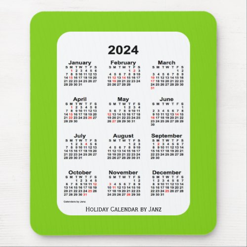 2024 Holiday Yellow Green Calendar by Janz Mouse Pad