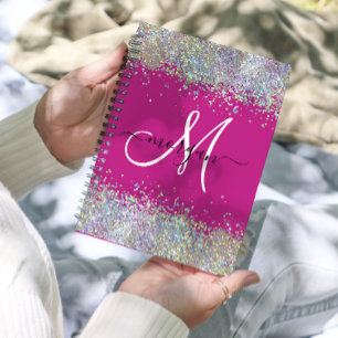 2024 Hot Pink Iridescent Glitter Monogram Planner