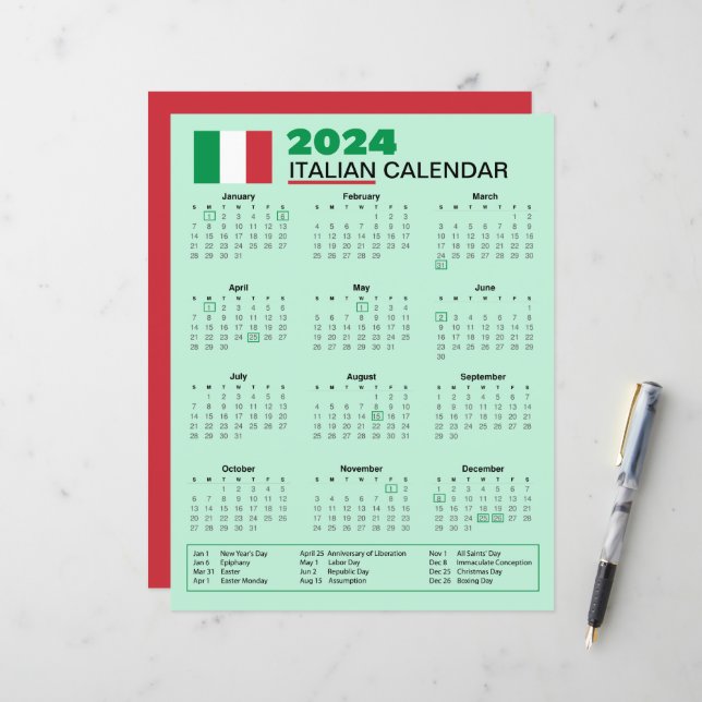 2024 Italian Calendar with Holidays | Calendario (Front/Back In Situ)