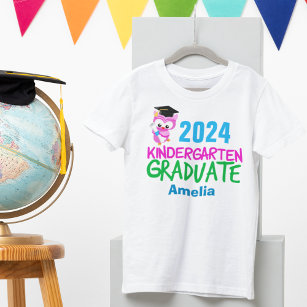 2024 Kindergarten Graduate Cute Pink Owl Girls T-Shirt