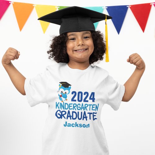 2024 Kindergarten Graduation Cute Blue Owl Kids T_Shirt