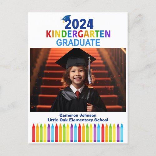 2024 Kindergarten Graduation Photo Custom Kids Postcard