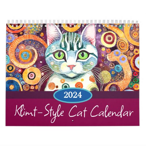 2024 Klimt Inspired Bright and Colorful Cute Cat Calendar