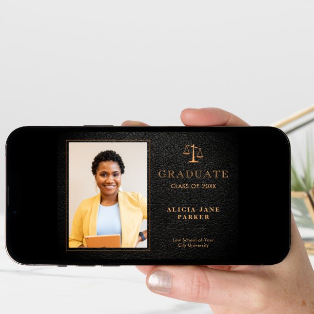 2024 Law school graduation black gold photo Announcement (Front Digital)
