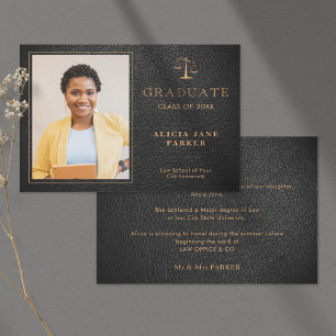 2024 Law school graduation black gold photo Announcement