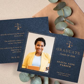 2024 Law School Graduation Navy Gold Photo Announcement by invitations_kits at Zazzle