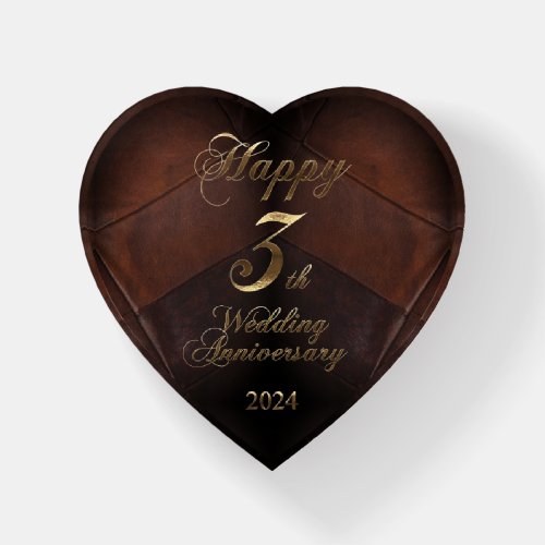 2024 Leather Wedding Happy 3th Anniversary Paperweight