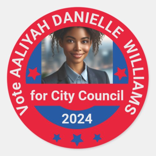 2024 Local Election Custom Photo Campaign Template Classic Round Sticker