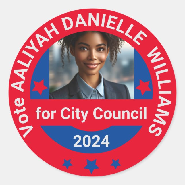 2024 Local Election Custom Photo Campaign Template Classic Round Sticker (Front)