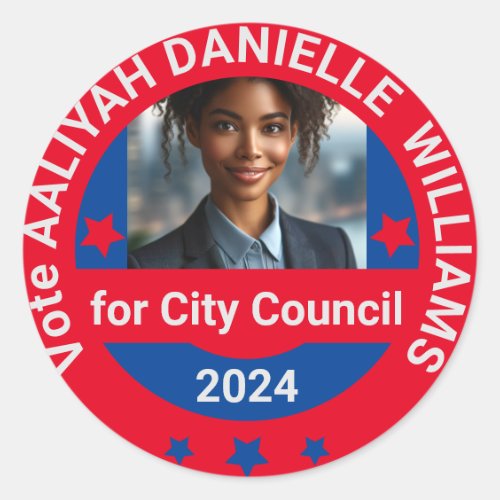 2024 Local Election Custom Photo Campaign Template Classic Round Sticker