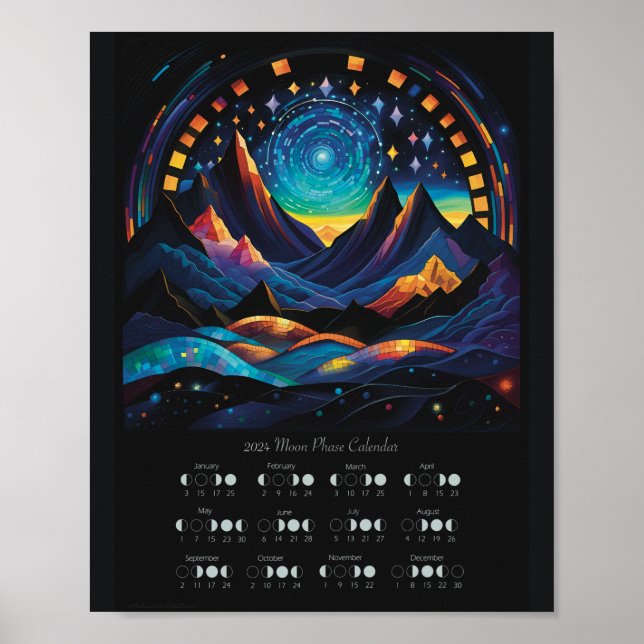 2024 Lunar Calendar Moon Cycle Southern Hemisphere Poster (Front)